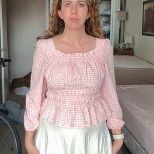 Pink Gingham Smocked Top medium cottagecore
